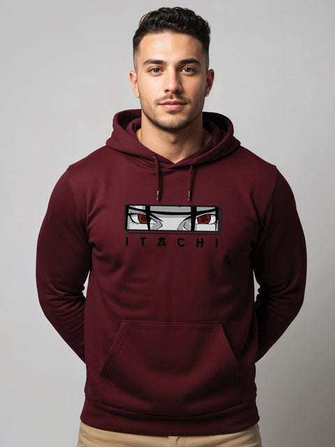 ADRO Men’s  Itachi Uchiha Hoodie | 320 GSM Heavyweight Cotton Poly Fleece Printed Hoodies | Anime-Inspired Naruto Sharingan Eyes Graphic Sweatshirt for Winter & Streetwear