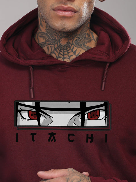 ADRO Men’s  Itachi Uchiha Hoodie | 320 GSM Heavyweight Cotton Poly Fleece Printed Hoodies | Anime-Inspired Naruto Sharingan Eyes Graphic Sweatshirt for Winter & Streetwear