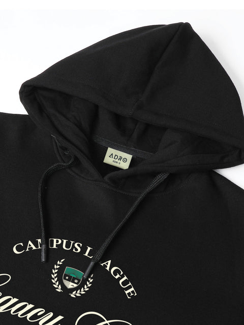 Adro Campus League Legacy Crew Hoodie for Men | 320 GSM Cotton-Poly Fleece | Soft Feel, Skin-Friendly Printed Graphic, Warm Casual Sweatshirt with Kangaroo Pocket & Drawstring Hood