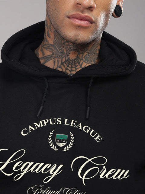Adro Campus League Legacy Crew Hoodie for Men | 320 GSM Cotton-Poly Fleece | Soft Feel, Skin-Friendly Printed Graphic, Warm Casual Sweatshirt with Kangaroo Pocket & Drawstring Hood