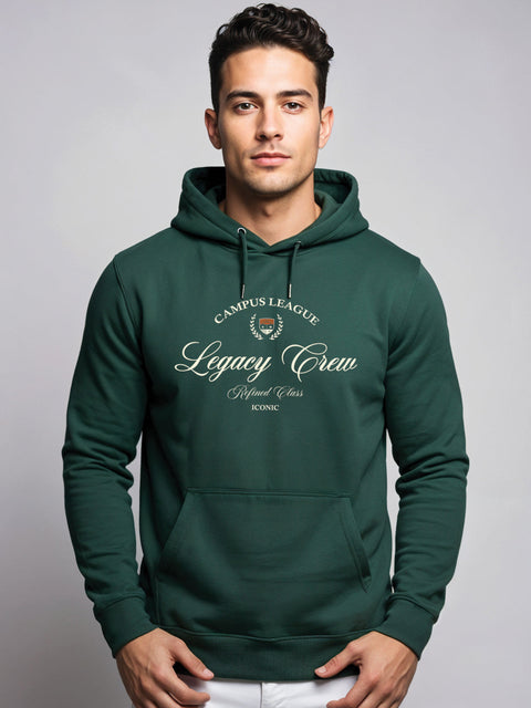 Adro Campus League Legacy Crew Hoodie for Men | 320 GSM Cotton-Poly Fleece | Soft Feel, Skin-Friendly Printed Graphic, Warm Casual Sweatshirt with Kangaroo Pocket & Drawstring Hood