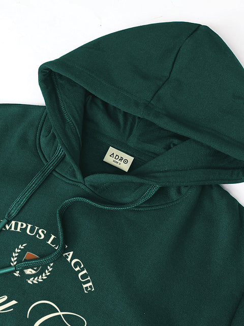 Adro Campus League Legacy Crew Hoodie for Men | 320 GSM Cotton-Poly Fleece | Soft Feel, Skin-Friendly Printed Graphic, Warm Casual Sweatshirt with Kangaroo Pocket & Drawstring Hood