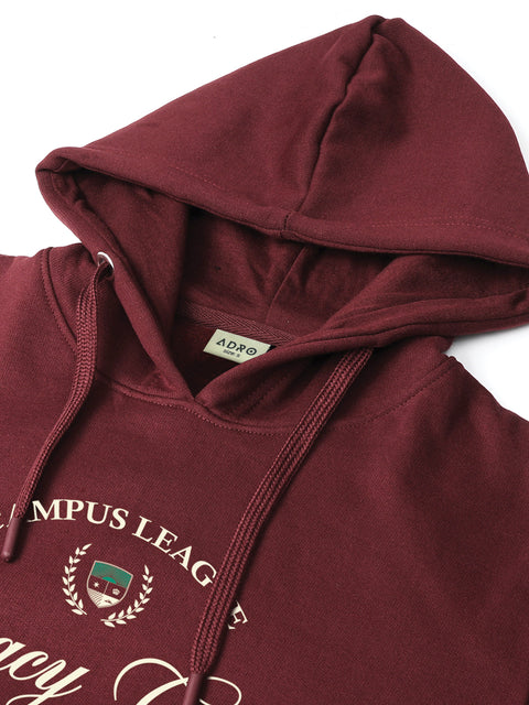 Adro Campus League Legacy Crew Hoodie for Men | 320 GSM Cotton-Poly Fleece | Soft Feel, Skin-Friendly Printed Graphic, Warm Casual Sweatshirt with Kangaroo Pocket & Drawstring Hood