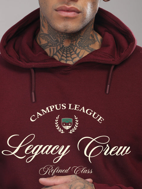 Adro Campus League Legacy Crew Hoodie for Men | 320 GSM Cotton-Poly Fleece | Soft Feel, Skin-Friendly Printed Graphic, Warm Casual Sweatshirt with Kangaroo Pocket & Drawstring Hood