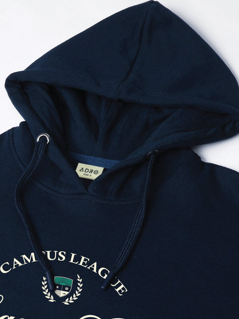 Adro Campus League Legacy Crew Hoodie for Men | 320 GSM Cotton-Poly Fleece | Soft Feel, Skin-Friendly Printed Graphic, Warm Casual Sweatshirt with Kangaroo Pocket & Drawstring Hood