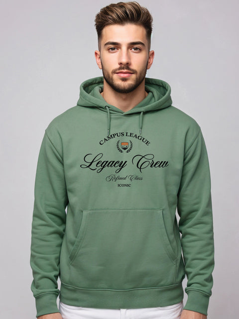 Adro Campus League Legacy Crew Hoodie for Men | 320 GSM Cotton-Poly Fleece | Soft Feel, Skin-Friendly Printed Graphic, Warm Casual Sweatshirt with Kangaroo Pocket & Drawstring Hood