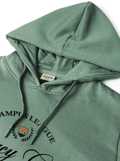 Adro Campus League Legacy Crew Hoodie for Men | 320 GSM Cotton-Poly Fleece | Soft Feel, Skin-Friendly Printed Graphic, Warm Casual Sweatshirt with Kangaroo Pocket & Drawstring Hood