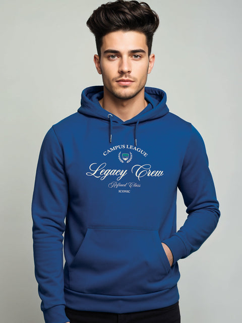 Adro Campus League Legacy Crew Hoodie for Men | 320 GSM Cotton-Poly Fleece | Soft Feel, Skin-Friendly Printed Graphic, Warm Casual Sweatshirt with Kangaroo Pocket & Drawstring Hood