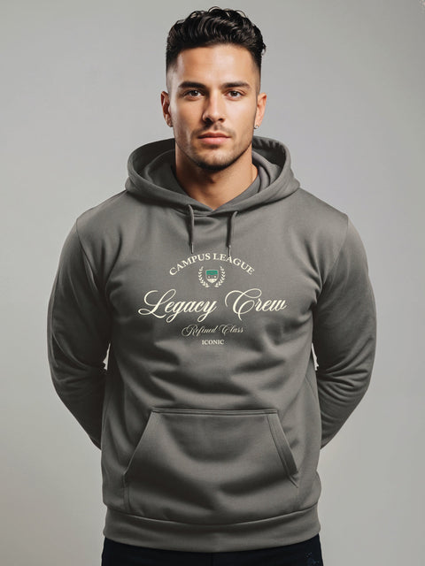 Adro Campus League Legacy Crew Hoodie for Men | 320 GSM Cotton-Poly Fleece | Soft Feel, Skin-Friendly Printed Graphic, Warm Casual Sweatshirt with Kangaroo Pocket & Drawstring Hood