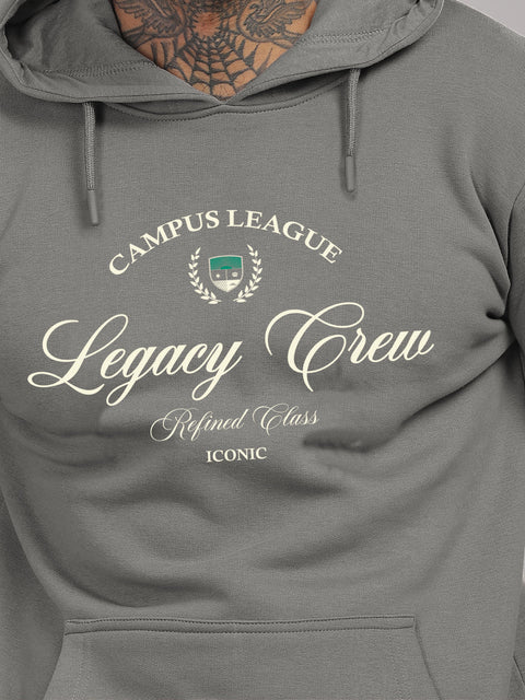 Adro Campus League Legacy Crew Hoodie for Men | 320 GSM Cotton-Poly Fleece | Soft Feel, Skin-Friendly Printed Graphic, Warm Casual Sweatshirt with Kangaroo Pocket & Drawstring Hood