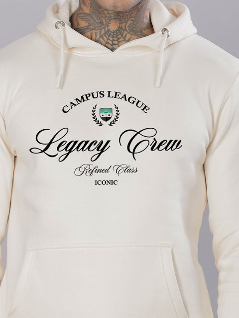 Adro Campus League Legacy Crew Hoodie for Men | 320 GSM Cotton-Poly Fleece | Soft Feel, Skin-Friendly Printed Graphic, Warm Casual Sweatshirt with Kangaroo Pocket & Drawstring Hood