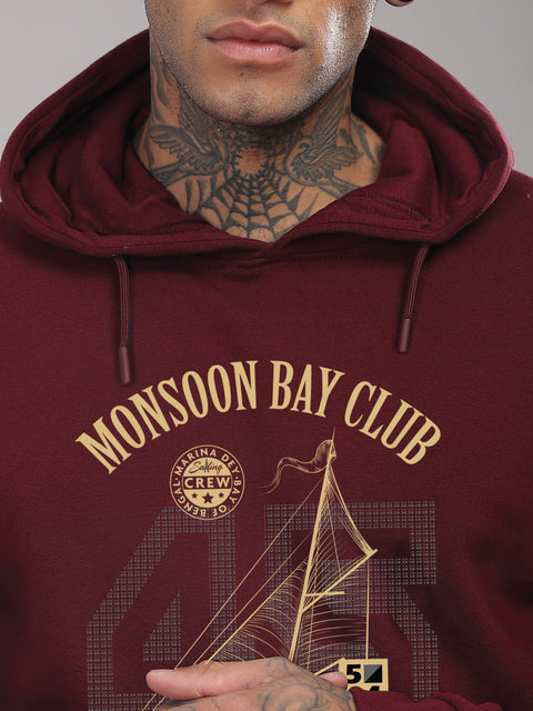 ADRO Men’s 320 GSM Cotton Poly Fleece Hoodie – Monsoon Bay Club Sailing Graphic, Soft Feel Fabric, Skin-Friendly Print,  Casual Winter Printed Hoodies with Kangaroo Pocket