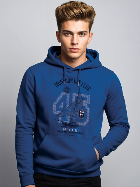 ADRO Men’s 320 GSM Cotton Poly Fleece Hoodie – Monsoon Bay Club Sailing Graphic, Soft Feel Fabric, Skin-Friendly Print,  Casual Winter Printed Hoodies with Kangaroo Pocket