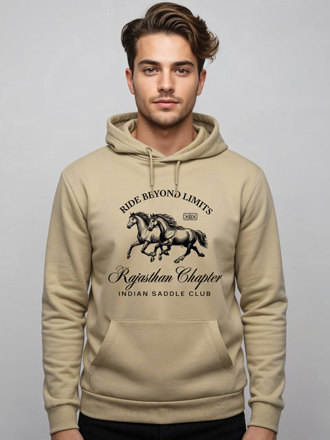 Adro Ride Beyond Limits Rajasthan Chapter Hoodie for Men | 320 GSM Cotton-Poly Fleece | Soft Feel, Skin-Friendly Printed Graphic, Warm Casual Sweatshirt with Kangaroo Pocket & Drawstring Hood –