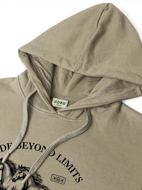 Adro Ride Beyond Limits Rajasthan Chapter Hoodie for Men | 320 GSM Cotton-Poly Fleece | Soft Feel, Skin-Friendly Printed Graphic, Warm Casual Sweatshirt with Kangaroo Pocket & Drawstring Hood –