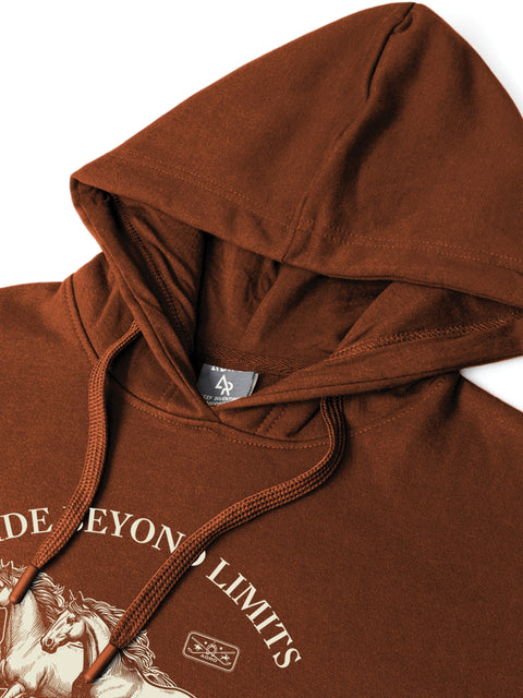 Adro Ride Beyond Limits Rajasthan Chapter Hoodie for Men | 320 GSM Cotton-Poly Fleece | Soft Feel, Skin-Friendly Printed Graphic, Warm Casual Sweatshirt with Kangaroo Pocket & Drawstring Hood –