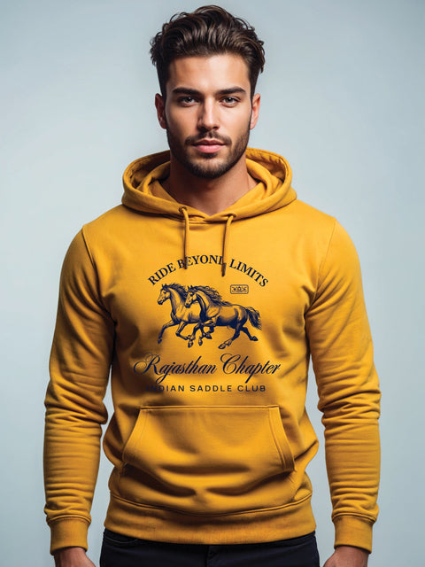 Adro Ride Beyond Limits Rajasthan Chapter Hoodie for Men | 320 GSM Cotton-Poly Fleece | Soft Feel, Skin-Friendly Printed Graphic, Warm Casual Sweatshirt with Kangaroo Pocket & Drawstring Hood –