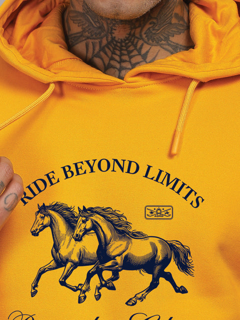 Adro Ride Beyond Limits Rajasthan Chapter Hoodie for Men | 320 GSM Cotton-Poly Fleece | Soft Feel, Skin-Friendly Printed Graphic, Warm Casual Sweatshirt with Kangaroo Pocket & Drawstring Hood –