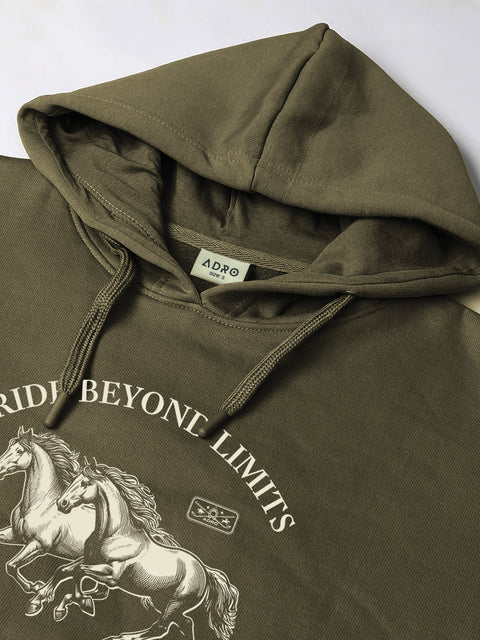 Adro Ride Beyond Limits Rajasthan Chapter Hoodie for Men | 320 GSM Cotton-Poly Fleece | Soft Feel, Skin-Friendly Printed Graphic, Warm Casual Sweatshirt with Kangaroo Pocket & Drawstring Hood –