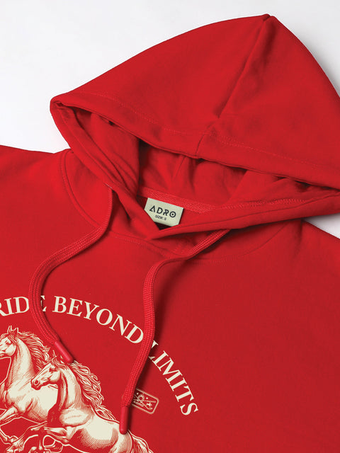 Adro Ride Beyond Limits Rajasthan Chapter Hoodie for Men | 320 GSM Cotton-Poly Fleece | Soft Feel, Skin-Friendly Printed Graphic, Warm Casual Sweatshirt with Kangaroo Pocket & Drawstring Hood –