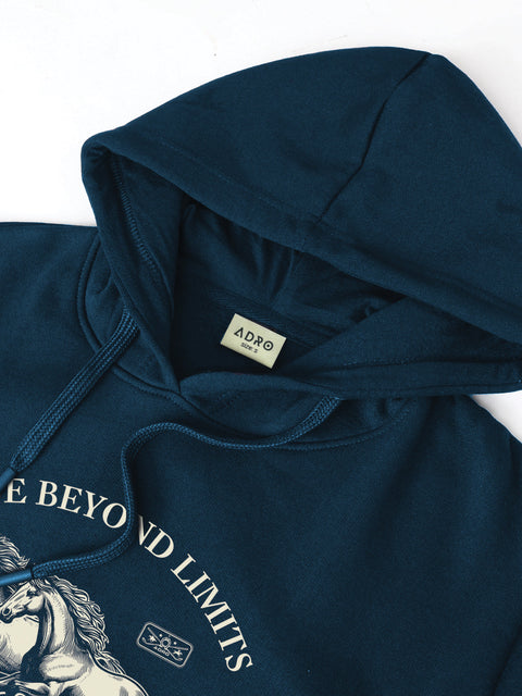 Adro Ride Beyond Limits Rajasthan Chapter Hoodie for Men | 320 GSM Cotton-Poly Fleece | Soft Feel, Skin-Friendly Printed Graphic, Warm Casual Sweatshirt with Kangaroo Pocket & Drawstring Hood –