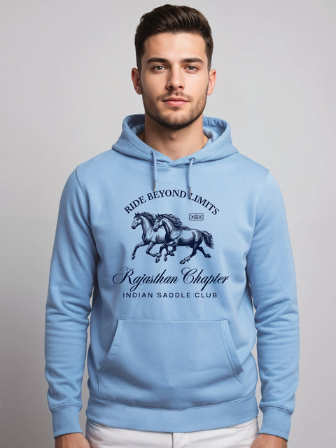 Adro Ride Beyond Limits Rajasthan Chapter Hoodie for Men | 320 GSM Cotton-Poly Fleece | Soft Feel, Skin-Friendly Printed Graphic, Warm Casual Sweatshirt with Kangaroo Pocket & Drawstring Hood –