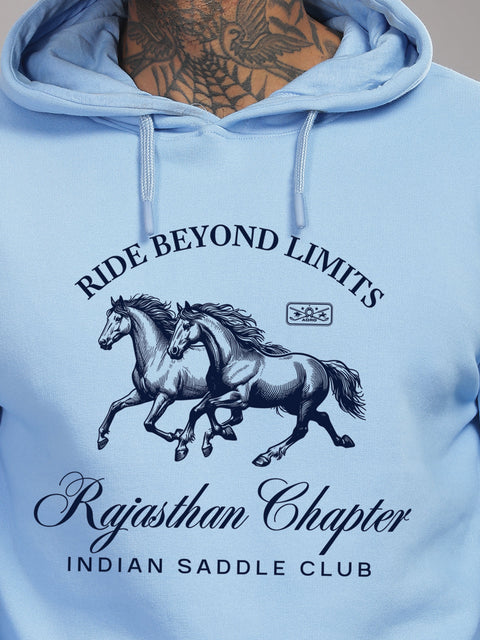 Adro Ride Beyond Limits Rajasthan Chapter Hoodie for Men | 320 GSM Cotton-Poly Fleece | Soft Feel, Skin-Friendly Printed Graphic, Warm Casual Sweatshirt with Kangaroo Pocket & Drawstring Hood –