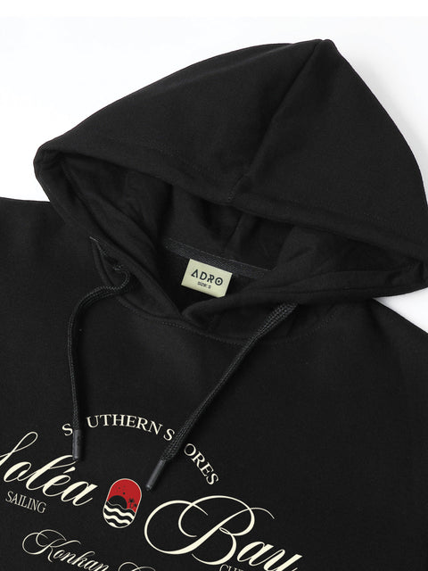 Adro Southern Shores Solea Bay Hoodie for Men | 320 GSM Cotton-Poly Fleece | Soft Feel, Skin-Friendly Printed Graphic, Warm Casual Sweatshirt with Kangaroo Pocket & Drawstring Hood –