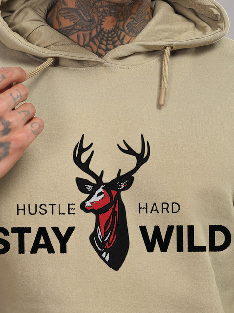 Adro Hustle Hard Stay Wild Hoodie for Men | 320 GSM Cotton-Poly Fleece | Soft Feel, Skin-Friendly Printed Graphic, Warm Casual Sweatshirt with Kangaroo Pocket & Drawstring Hood –