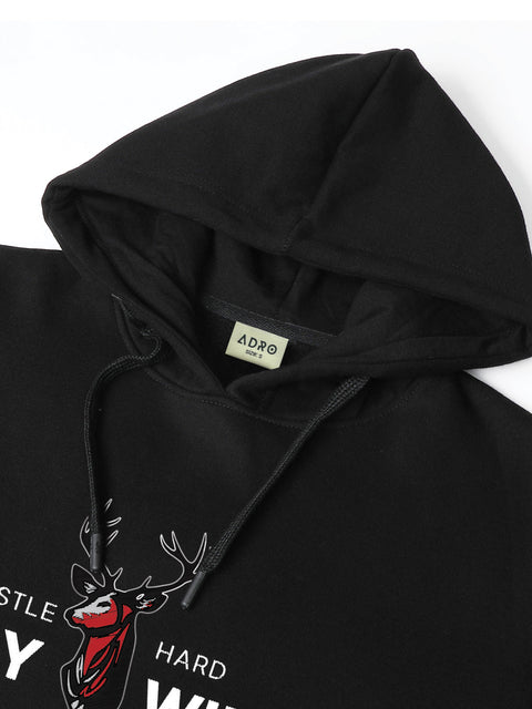 Adro Hustle Hard Stay Wild Hoodie for Men | 320 GSM Cotton-Poly Fleece | Soft Feel, Skin-Friendly Printed Graphic, Warm Casual Sweatshirt with Kangaroo Pocket & Drawstring Hood –