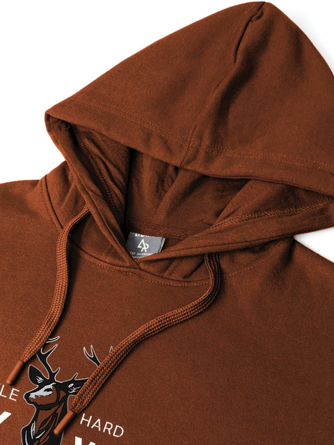 Adro Hustle Hard Stay Wild Hoodie for Men | 320 GSM Cotton-Poly Fleece | Soft Feel, Skin-Friendly Printed Graphic, Warm Casual Sweatshirt with Kangaroo Pocket & Drawstring Hood –