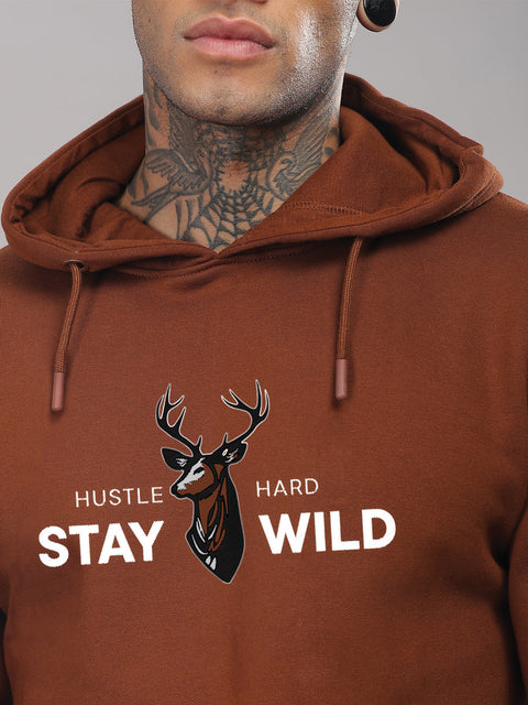Adro Hustle Hard Stay Wild Hoodie for Men | 320 GSM Cotton-Poly Fleece | Soft Feel, Skin-Friendly Printed Graphic, Warm Casual Sweatshirt with Kangaroo Pocket & Drawstring Hood –