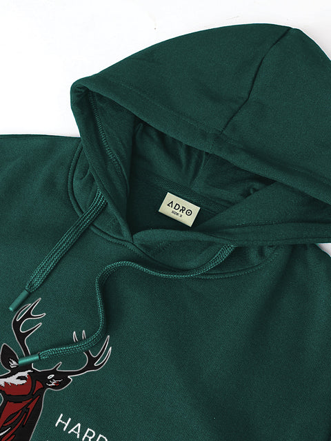Adro Hustle Hard Stay Wild Hoodie for Men | 320 GSM Cotton-Poly Fleece | Soft Feel, Skin-Friendly Printed Graphic, Warm Casual Sweatshirt with Kangaroo Pocket & Drawstring Hood –