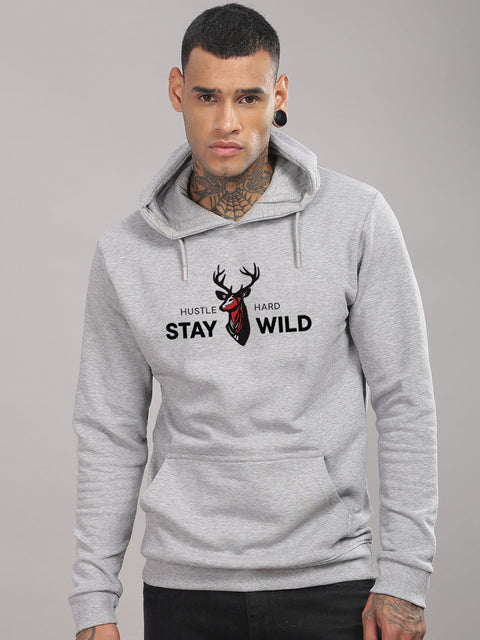 Adro Hustle Hard Stay Wild Hoodie for Men | 320 GSM Cotton-Poly Fleece | Soft Feel, Skin-Friendly Printed Graphic, Warm Casual Sweatshirt with Kangaroo Pocket & Drawstring Hood –