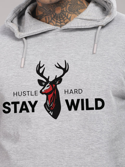 Adro Hustle Hard Stay Wild Hoodie for Men | 320 GSM Cotton-Poly Fleece | Soft Feel, Skin-Friendly Printed Graphic, Warm Casual Sweatshirt with Kangaroo Pocket & Drawstring Hood –