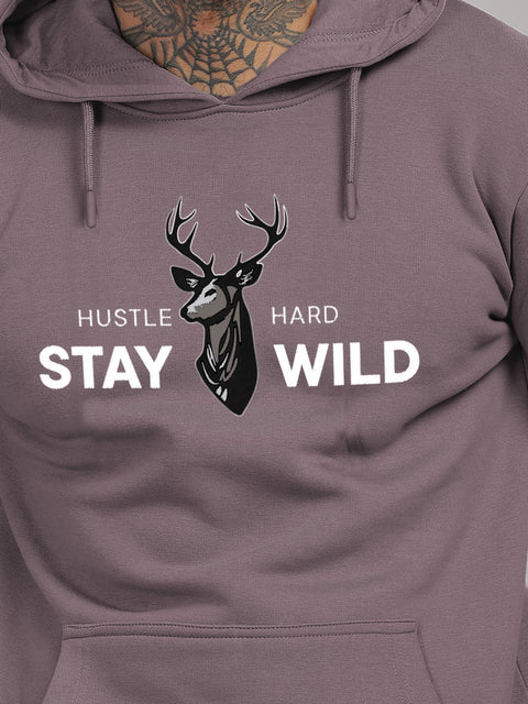 Adro Hustle Hard Stay Wild Hoodie for Men | 320 GSM Cotton-Poly Fleece | Soft Feel, Skin-Friendly Printed Graphic, Warm Casual Sweatshirt with Kangaroo Pocket & Drawstring Hood –
