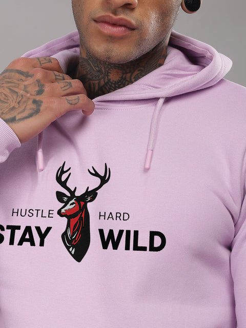 Adro Hustle Hard Stay Wild Hoodie for Men | 320 GSM Cotton-Poly Fleece | Soft Feel, Skin-Friendly Printed Graphic, Warm Casual Sweatshirt with Kangaroo Pocket & Drawstring Hood –