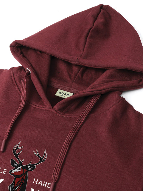 Adro Hustle Hard Stay Wild Hoodie for Men | 320 GSM Cotton-Poly Fleece | Soft Feel, Skin-Friendly Printed Graphic, Warm Casual Sweatshirt with Kangaroo Pocket & Drawstring Hood –