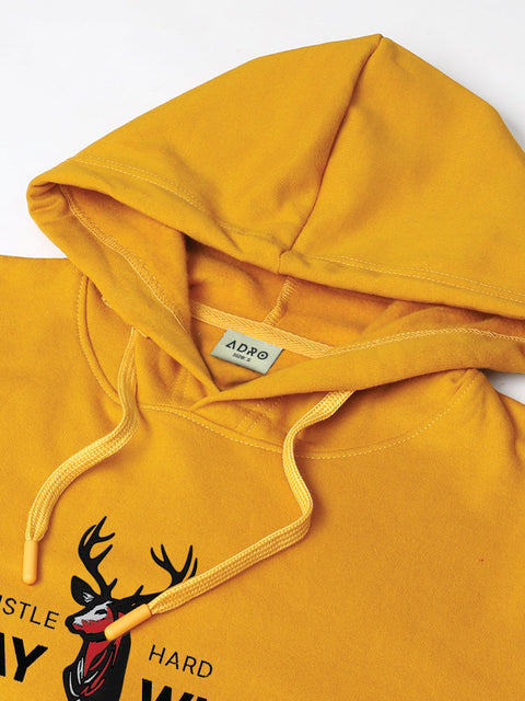 Adro Hustle Hard Stay Wild Hoodie for Men | 320 GSM Cotton-Poly Fleece | Soft Feel, Skin-Friendly Printed Graphic, Warm Casual Sweatshirt with Kangaroo Pocket & Drawstring Hood –