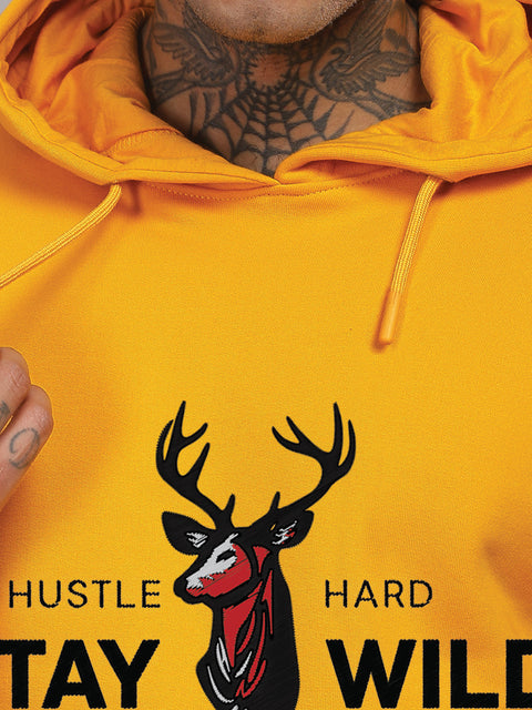 Adro Hustle Hard Stay Wild Hoodie for Men | 320 GSM Cotton-Poly Fleece | Soft Feel, Skin-Friendly Printed Graphic, Warm Casual Sweatshirt with Kangaroo Pocket & Drawstring Hood –