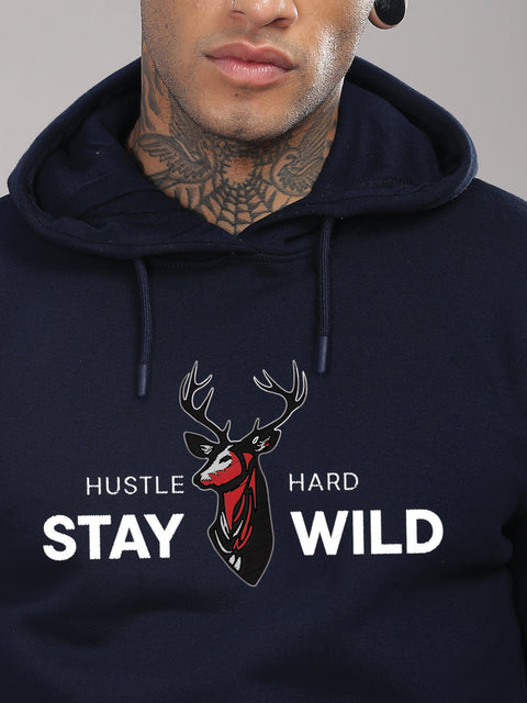 Adro Hustle Hard Stay Wild Hoodie for Men | 320 GSM Cotton-Poly Fleece | Soft Feel, Skin-Friendly Printed Graphic, Warm Casual Sweatshirt with Kangaroo Pocket & Drawstring Hood –