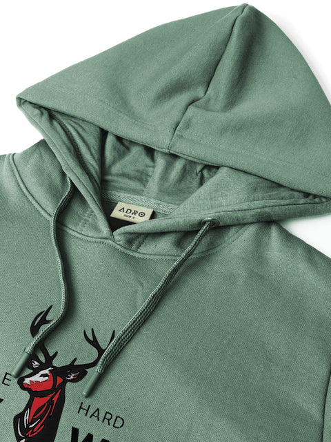 Adro Hustle Hard Stay Wild Hoodie for Men | 320 GSM Cotton-Poly Fleece | Soft Feel, Skin-Friendly Printed Graphic, Warm Casual Sweatshirt with Kangaroo Pocket & Drawstring Hood –