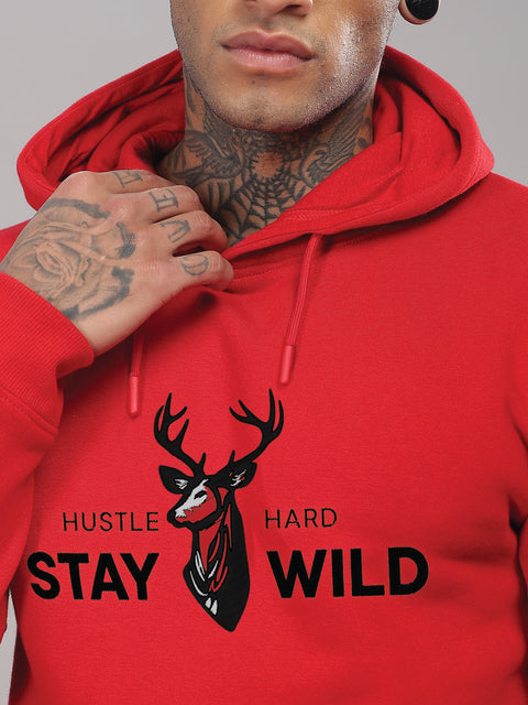 Adro Hustle Hard Stay Wild Hoodie for Men | 320 GSM Cotton-Poly Fleece | Soft Feel, Skin-Friendly Printed Graphic, Warm Casual Sweatshirt with Kangaroo Pocket & Drawstring Hood –