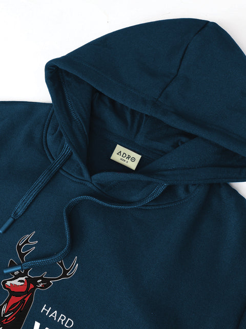 Adro Hustle Hard Stay Wild Hoodie for Men | 320 GSM Cotton-Poly Fleece | Soft Feel, Skin-Friendly Printed Graphic, Warm Casual Sweatshirt with Kangaroo Pocket & Drawstring Hood –