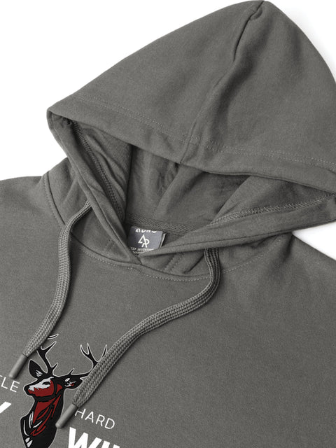 Adro Hustle Hard Stay Wild Hoodie for Men | 320 GSM Cotton-Poly Fleece | Soft Feel, Skin-Friendly Printed Graphic, Warm Casual Sweatshirt with Kangaroo Pocket & Drawstring Hood –