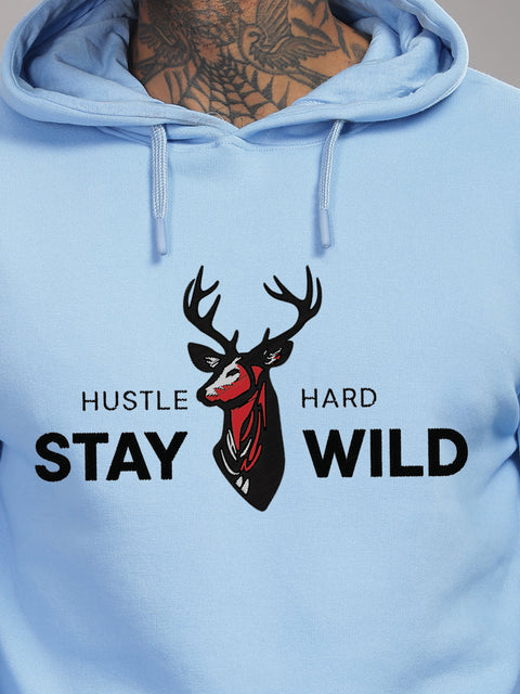 Adro Hustle Hard Stay Wild Hoodie for Men | 320 GSM Cotton-Poly Fleece | Soft Feel, Skin-Friendly Printed Graphic, Warm Casual Sweatshirt with Kangaroo Pocket & Drawstring Hood –