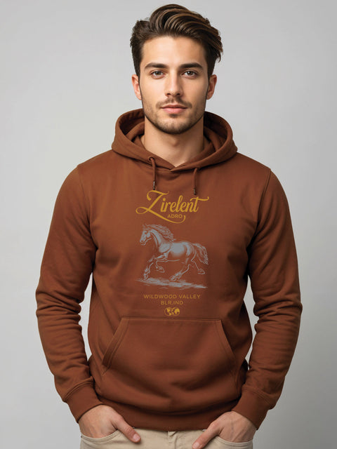 Adro Zirelent Wildwood Valley Hoodie for Men | 320 GSM Cotton-Poly Fleece | Soft Feel, Skin-Friendly Printed Graphic, Warm Casual Sweatshirt with Kangaroo Pocket & Drawstring Hood –