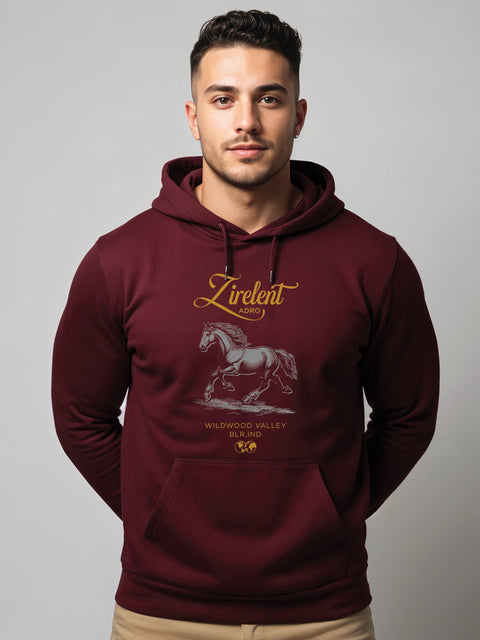 Adro Zirelent Wildwood Valley Hoodie for Men | 320 GSM Cotton-Poly Fleece | Soft Feel, Skin-Friendly Printed Graphic, Warm Casual Sweatshirt with Kangaroo Pocket & Drawstring Hood –