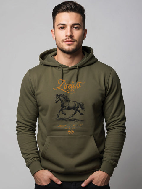 Adro Zirelent Wildwood Valley Hoodie for Men | 320 GSM Cotton-Poly Fleece | Soft Feel, Skin-Friendly Printed Graphic, Warm Casual Sweatshirt with Kangaroo Pocket & Drawstring Hood –