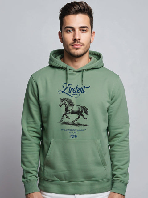 Adro Zirelent Wildwood Valley Hoodie for Men | 320 GSM Cotton-Poly Fleece | Soft Feel, Skin-Friendly Printed Graphic, Warm Casual Sweatshirt with Kangaroo Pocket & Drawstring Hood –